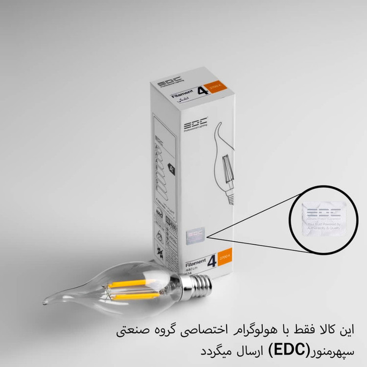لامپ فیلامنتی 4 وات ای دی سی مدل شمعی اشکی پایه E14 بسته 10 عددی